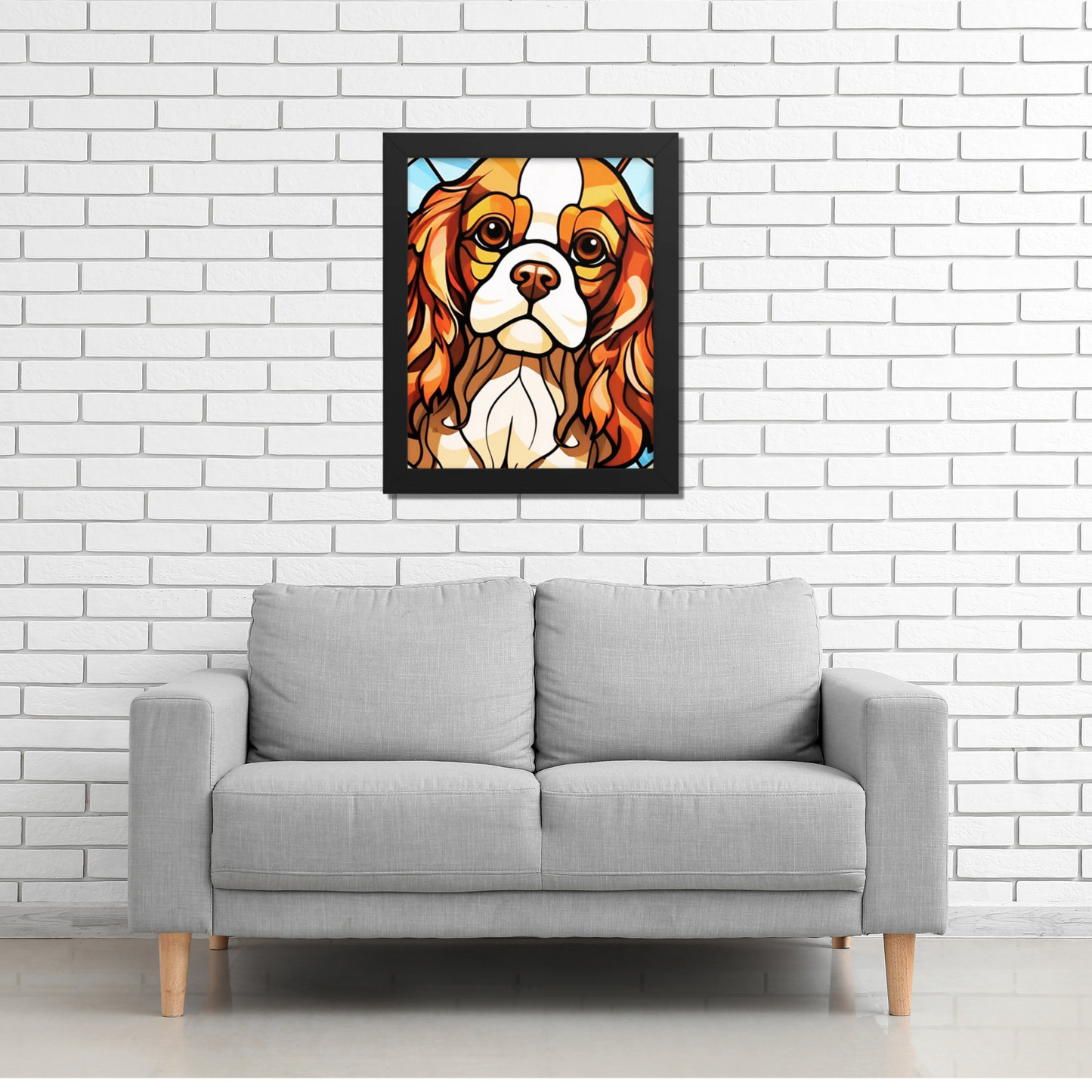 Cavalier King Charles Stained Glass Look Framed poster