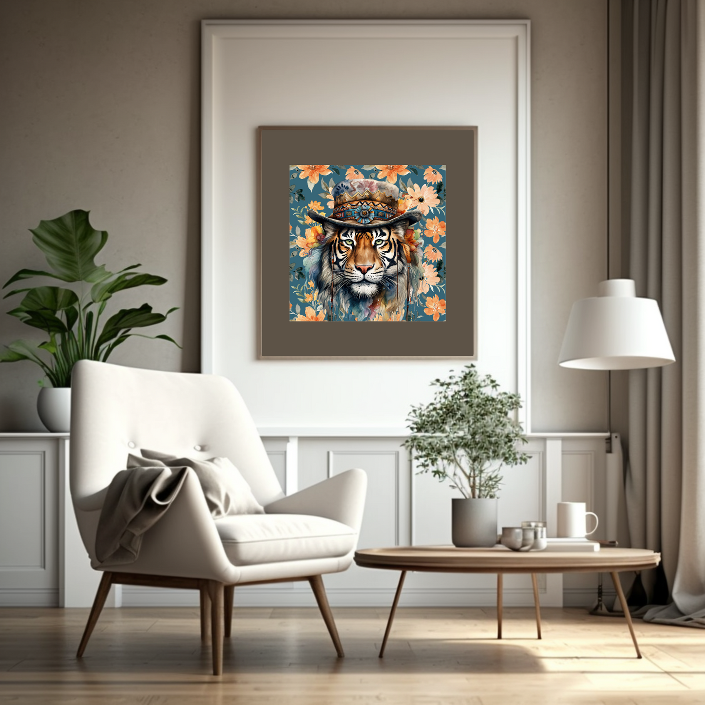 Rowan Tiger in Hat Bohemian Style Art Poster