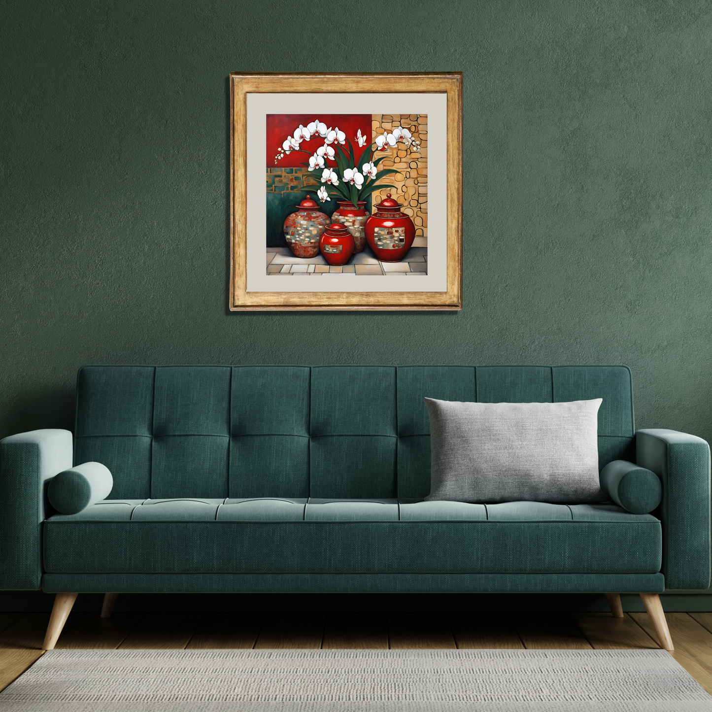 White Orchids & Red Ginger Jars Poster