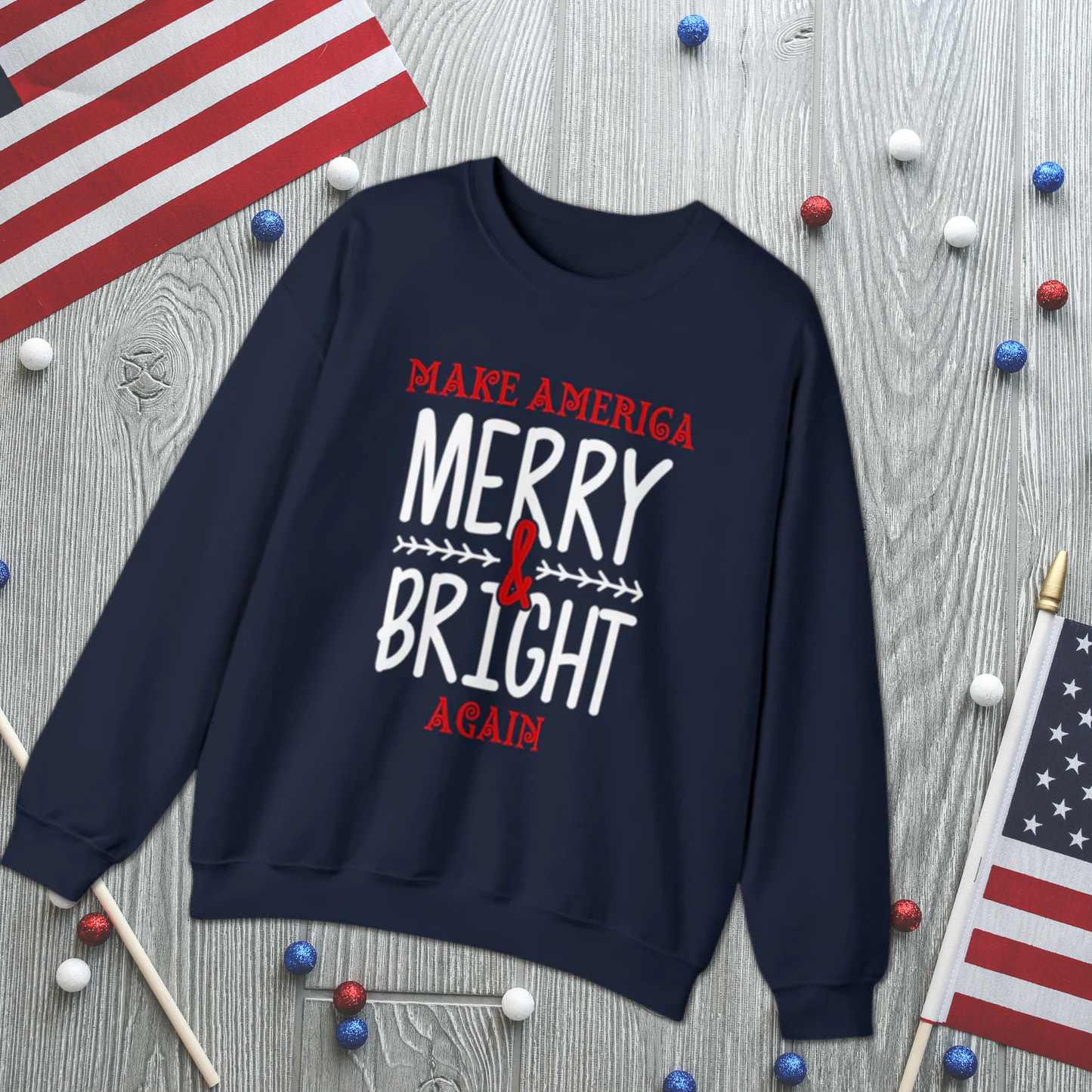 Bold Make America Merry & Bright Again Navy Unisex Heavy Blend™ Crewneck Sweatshirt