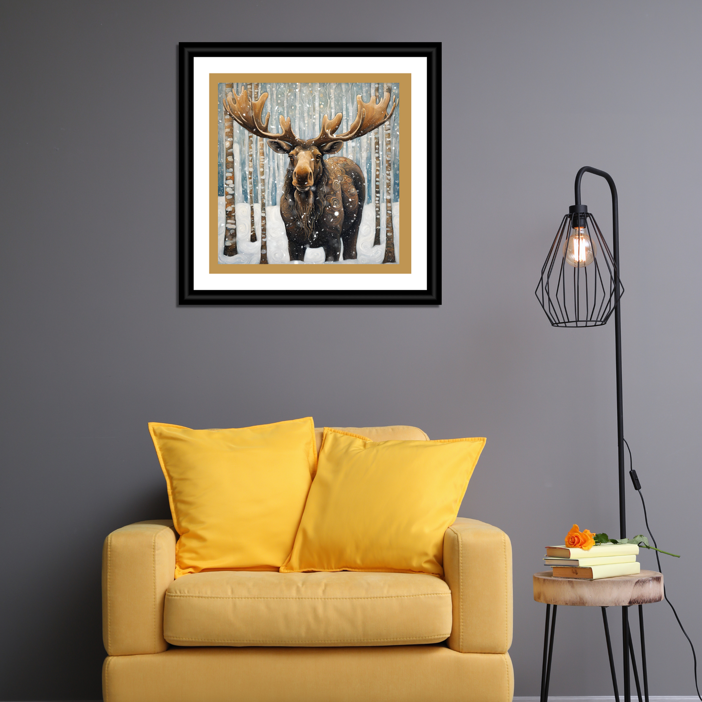 Mountain Forest Snowy Moose Poster