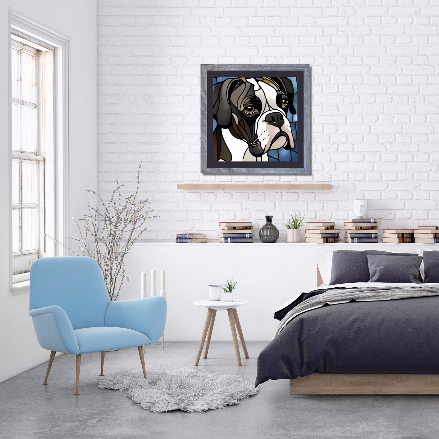 Black & White Boxer Stained Glass Look Poster