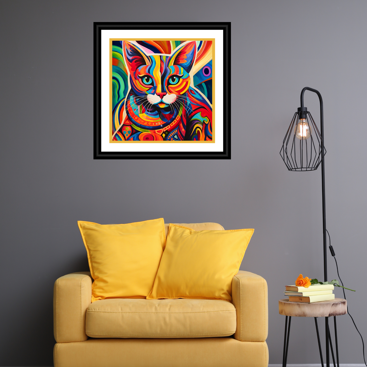 Saffron Colorful Abstract Cat Poster