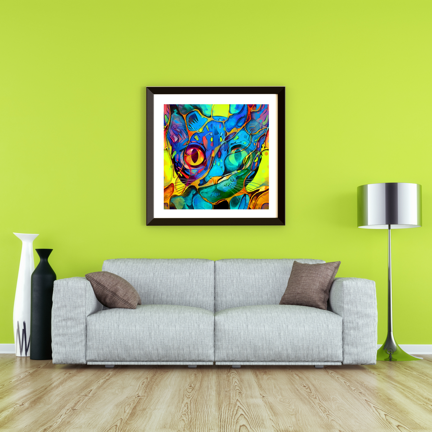 Whiskers Maximalist Bright Abstract Cat Art Poster