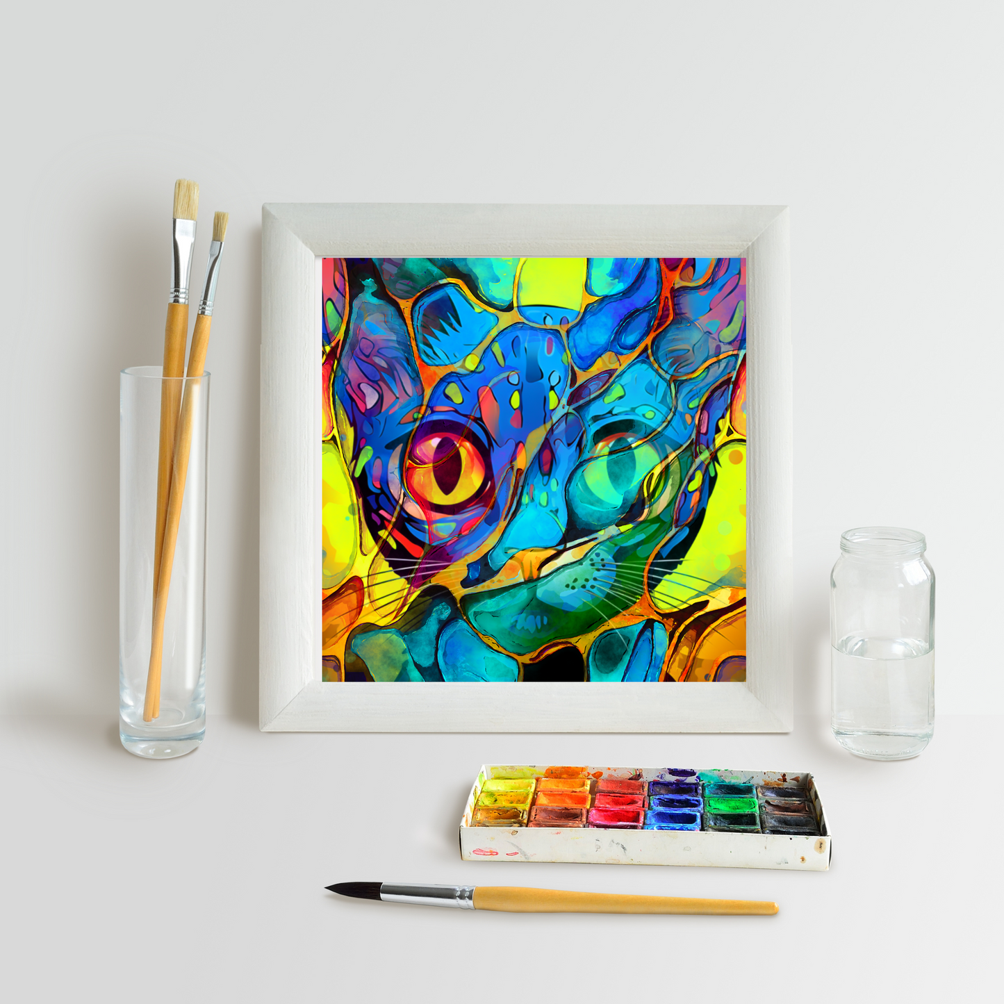 Whiskers Maximalist Bright Abstract Cat Art Poster