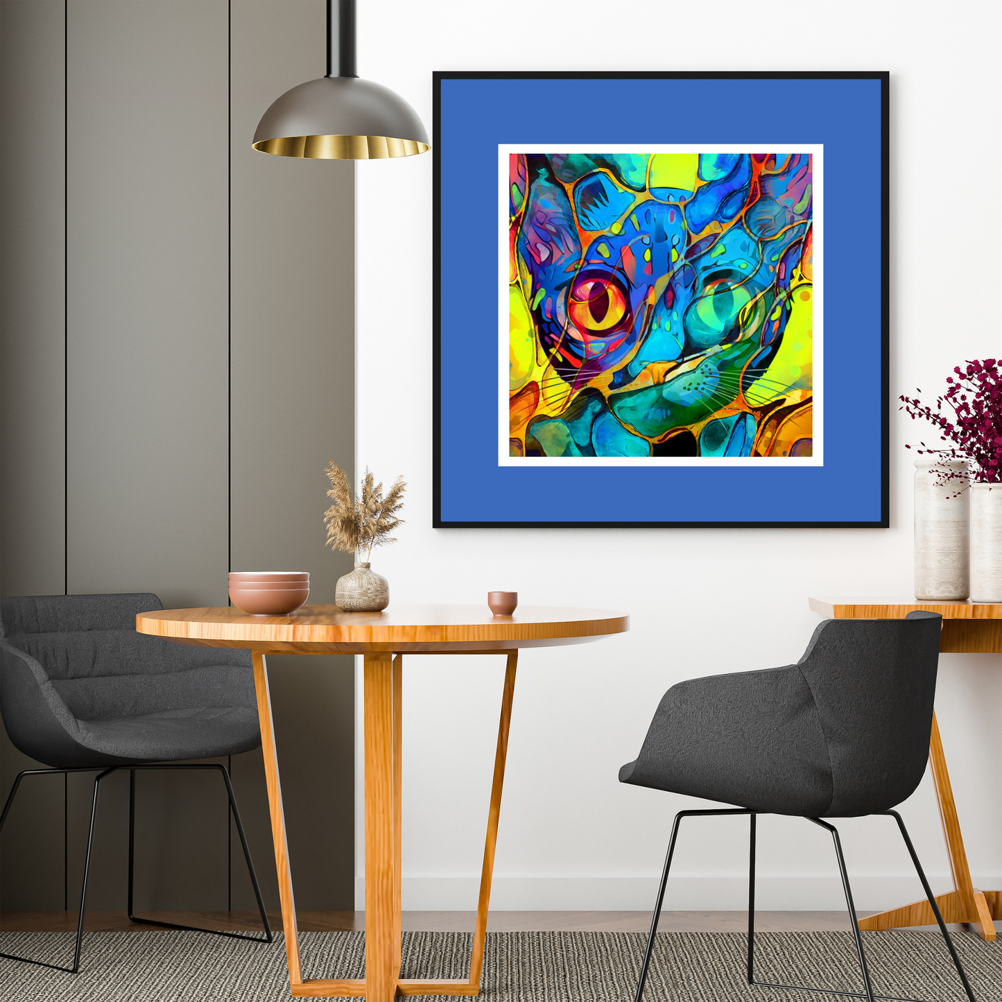 Whiskers Maximalist Bright Abstract Cat Art Poster