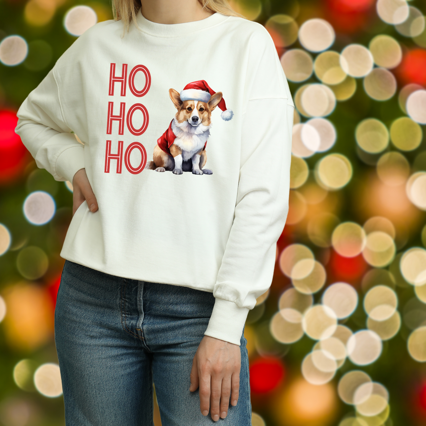 Corgi in Santa Hat Ho Ho Ho Unisex Heavy Blend™ Crewneck Sweatshirt