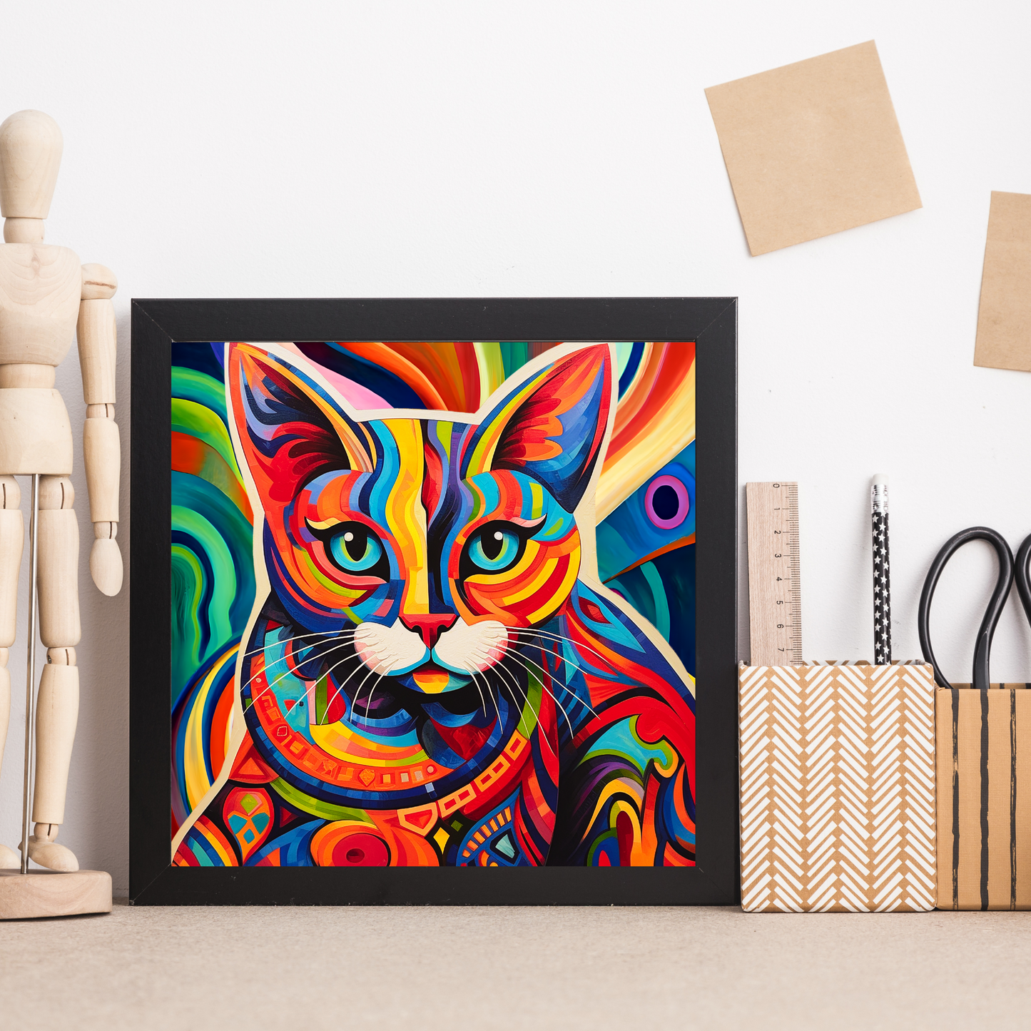 Saffron Colorful Abstract Cat Poster