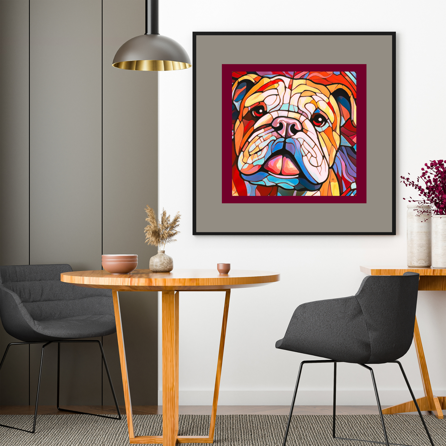 Leroy Bulldog Square Stained Glass Look Poster