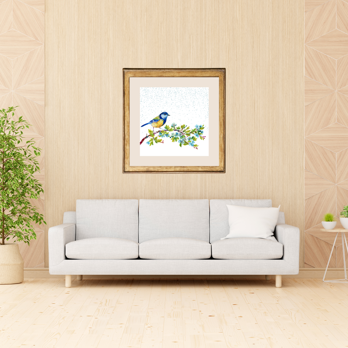 Trilling Bird on Flowering Branch Poster