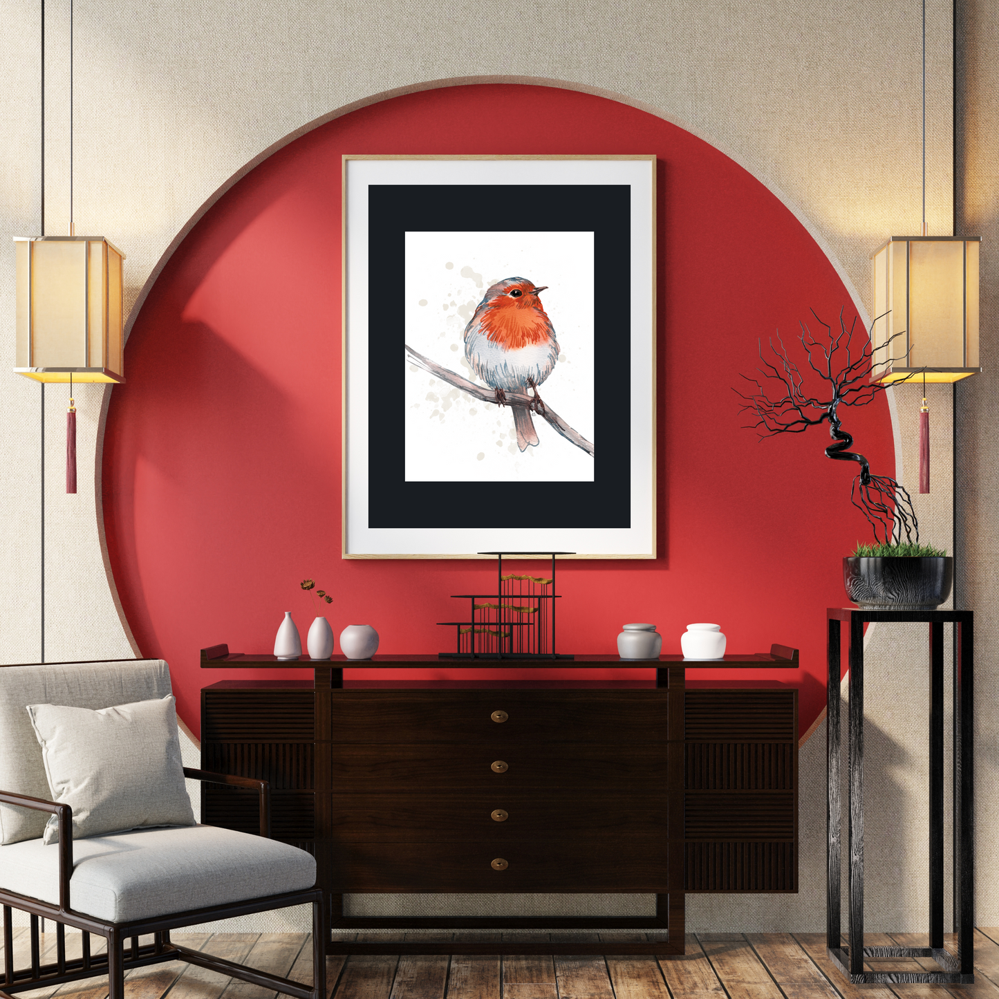 Watercolor Bird on Limb Poster