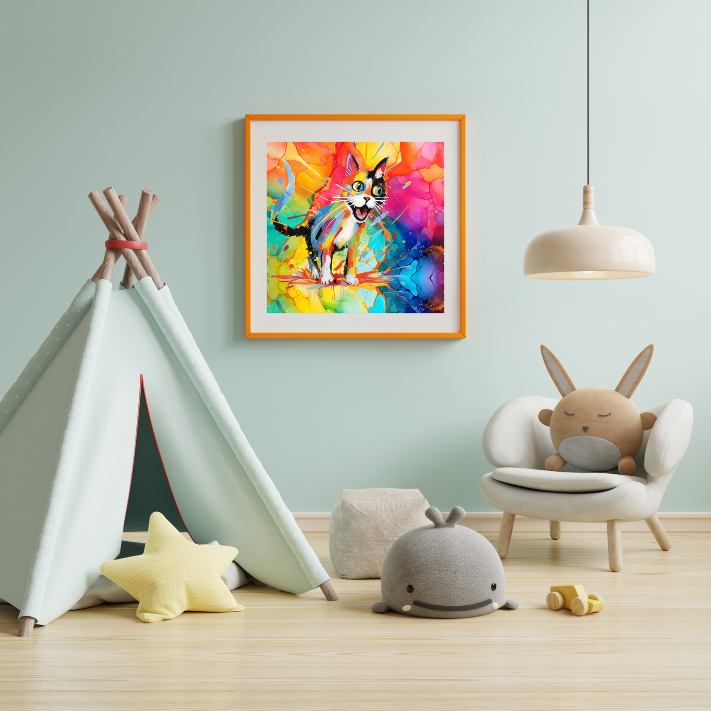 Be Heard Bright Colorful Abstract Cat Art Poster