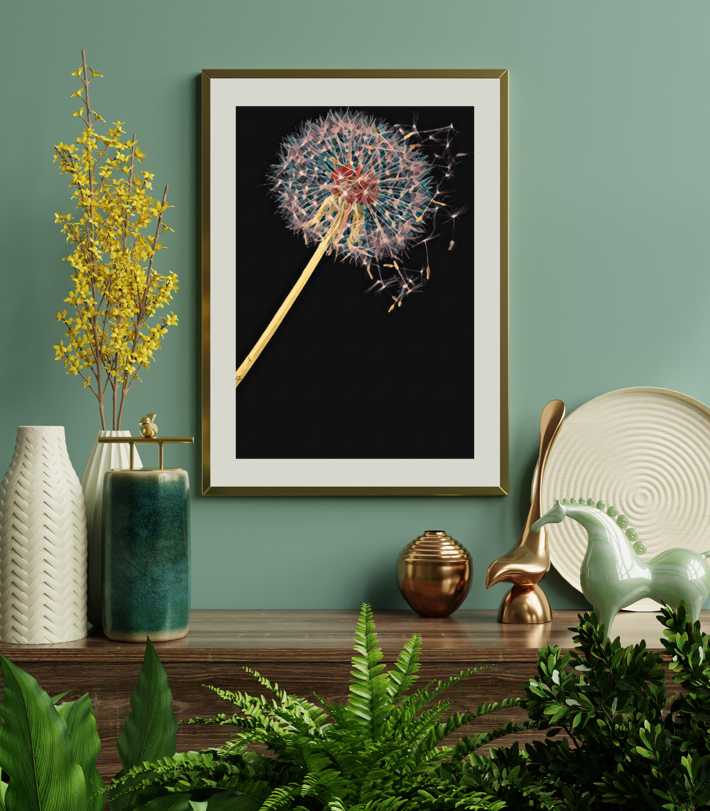 Dandelion Puffball on Black Floral Art Poster