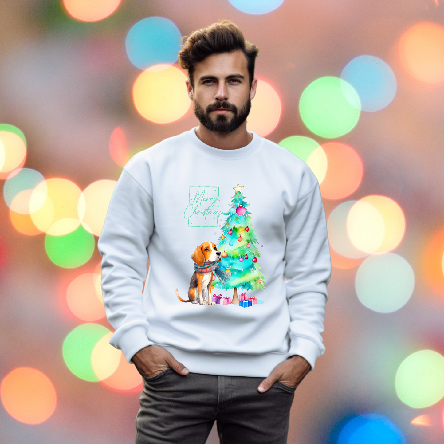 Merry Christmas Beagle Unisex Heavy Blend™ Crewneck Sweatshirt