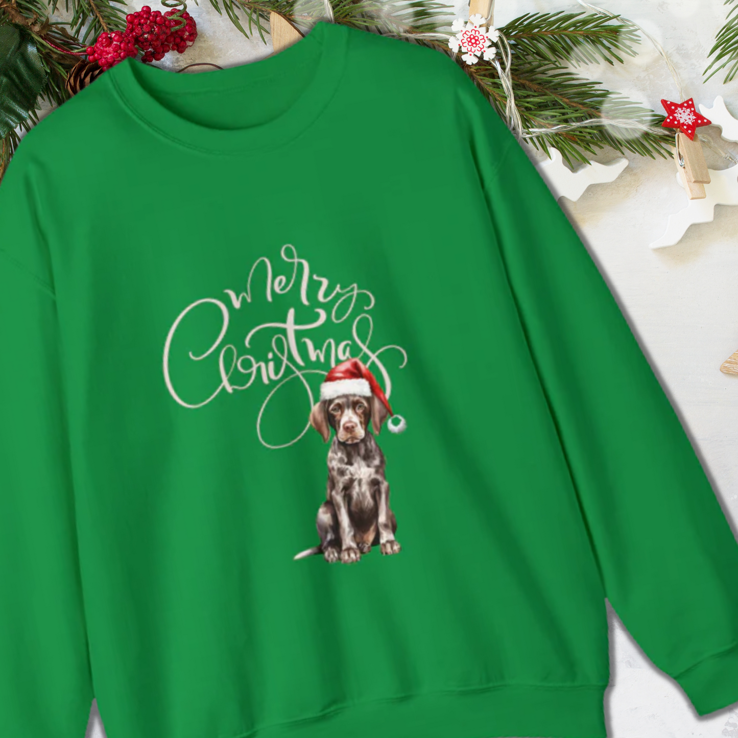 Merry Christmas Puppy in Santa Hat Unisex Heavy Blend™ Crewneck Sweatshirt