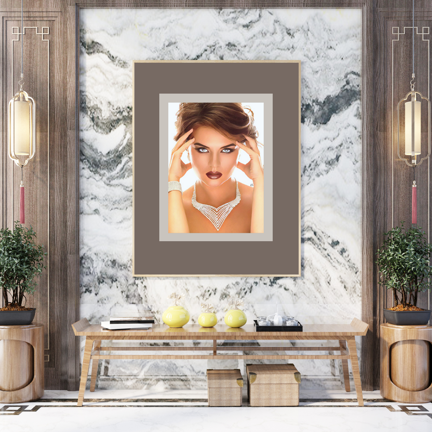 Gigi Woman in Diamonds Holding Head Art Poster