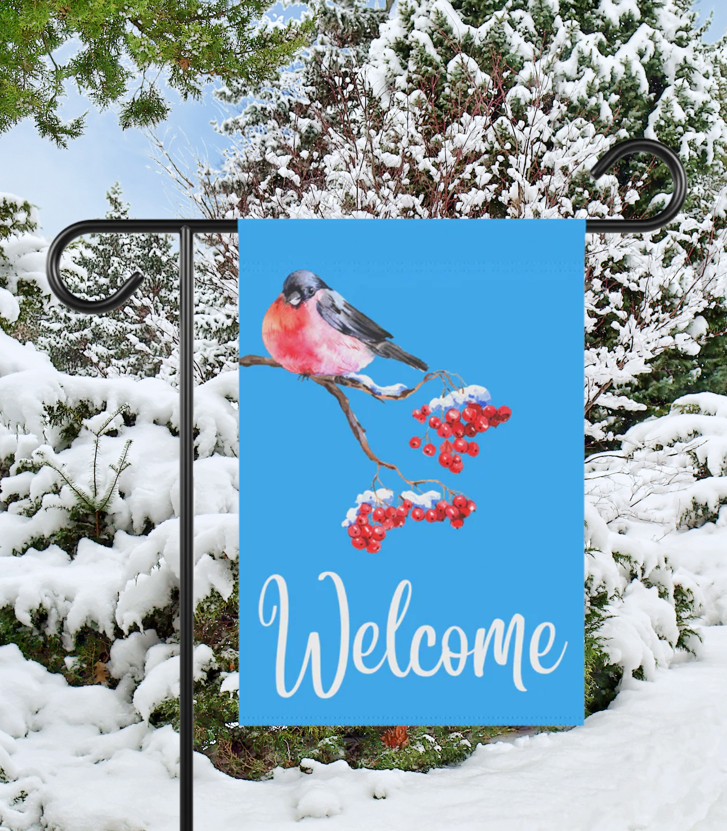 Bullfinch on Blue 2-Sided Garden & House Banner