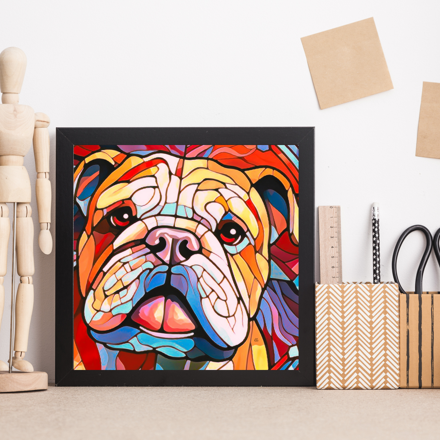 Leroy Bulldog Square Stained Glass Look Poster