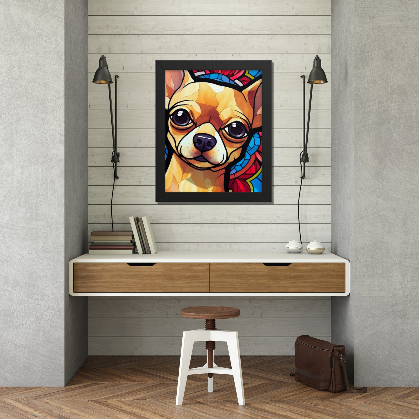 Chihuahua Stained Glass Look Framed poster