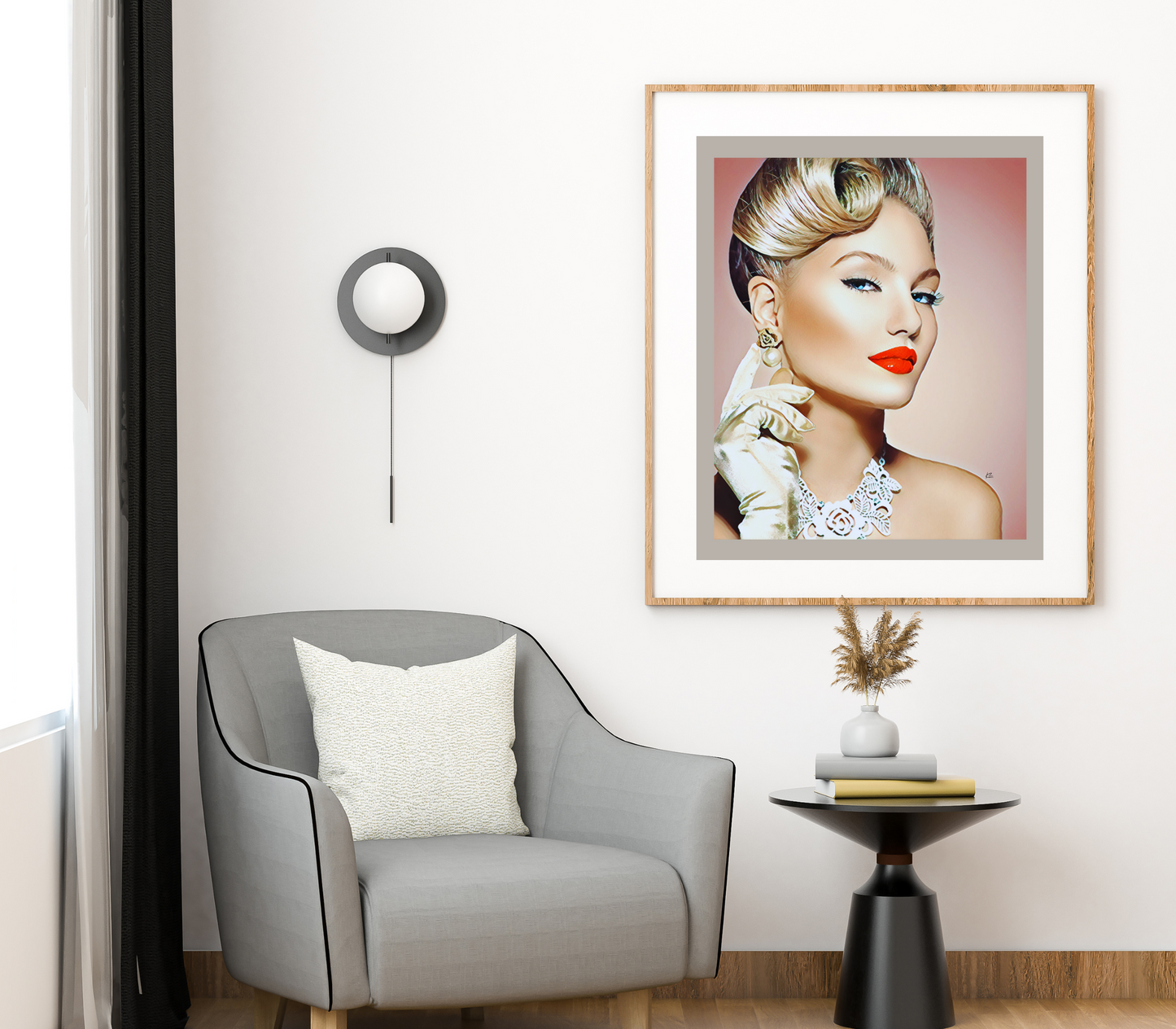 Loren Blonde Woman with Up Do & Red Lips Art Poster