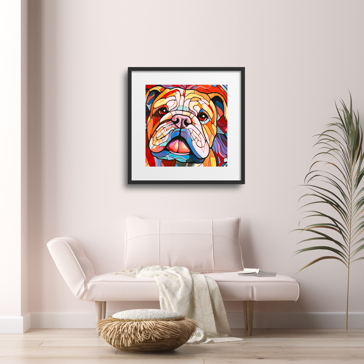 Leroy Bulldog Square Stained Glass Look Poster