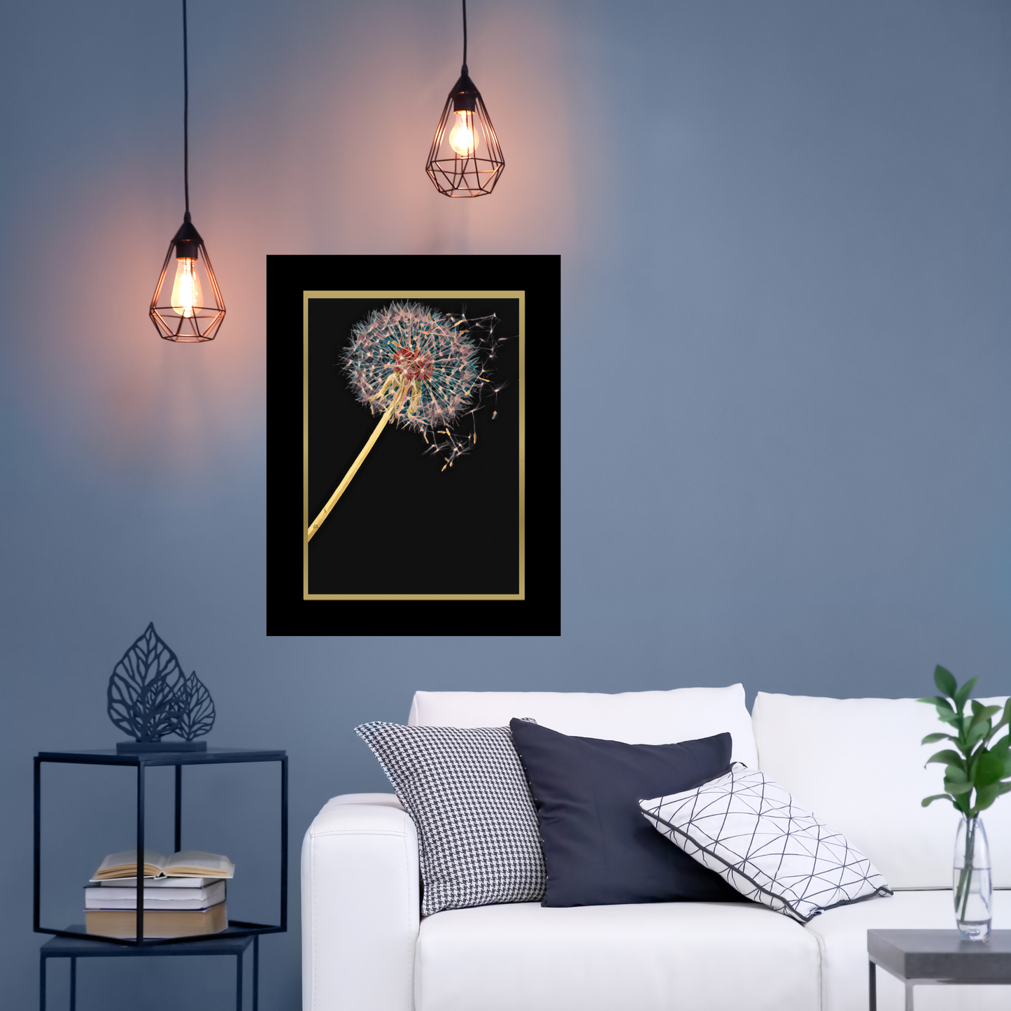 Dandelion Puffball on Black Floral Art Poster