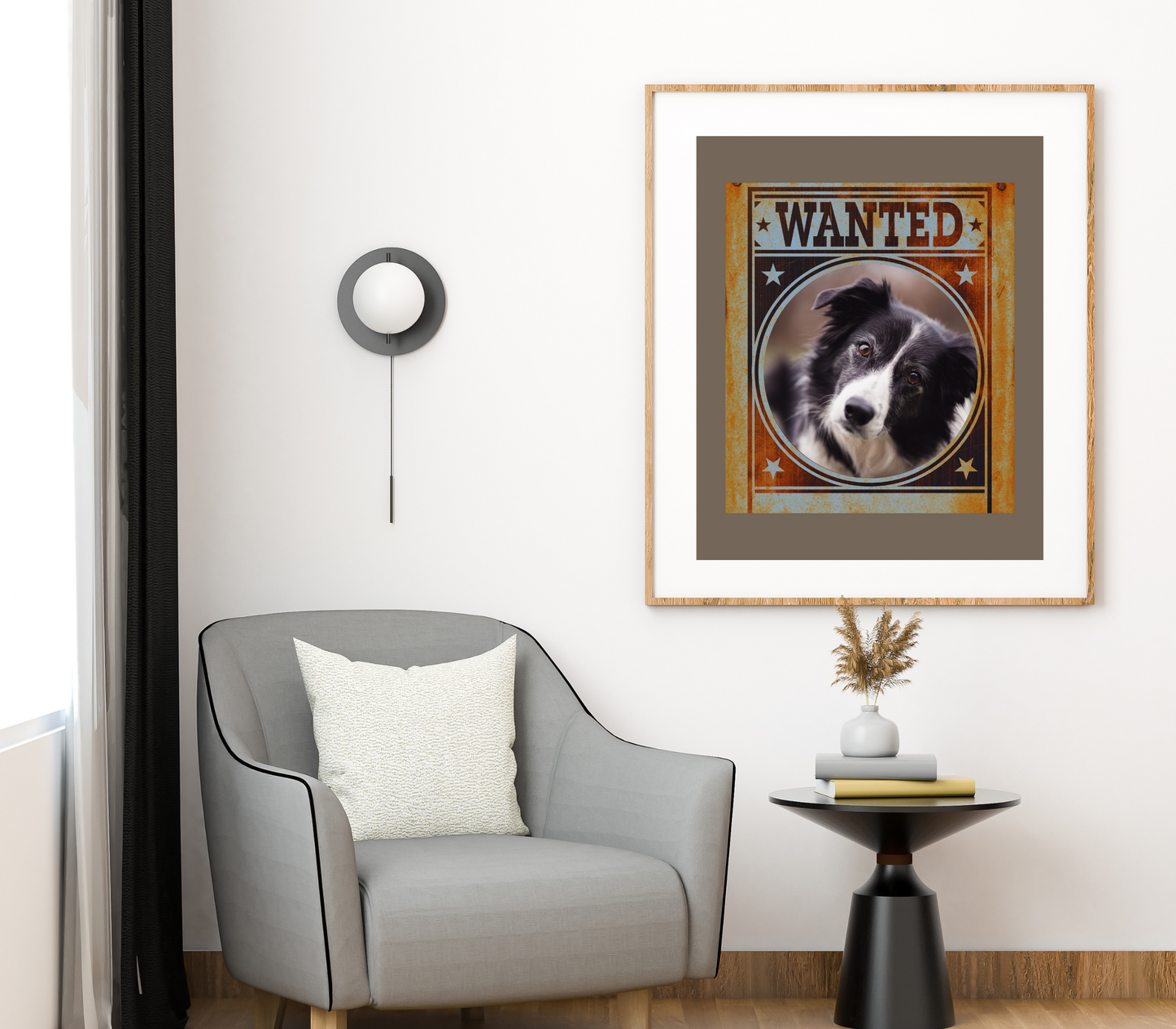 Border Collie Mug Shot Wanted Poster