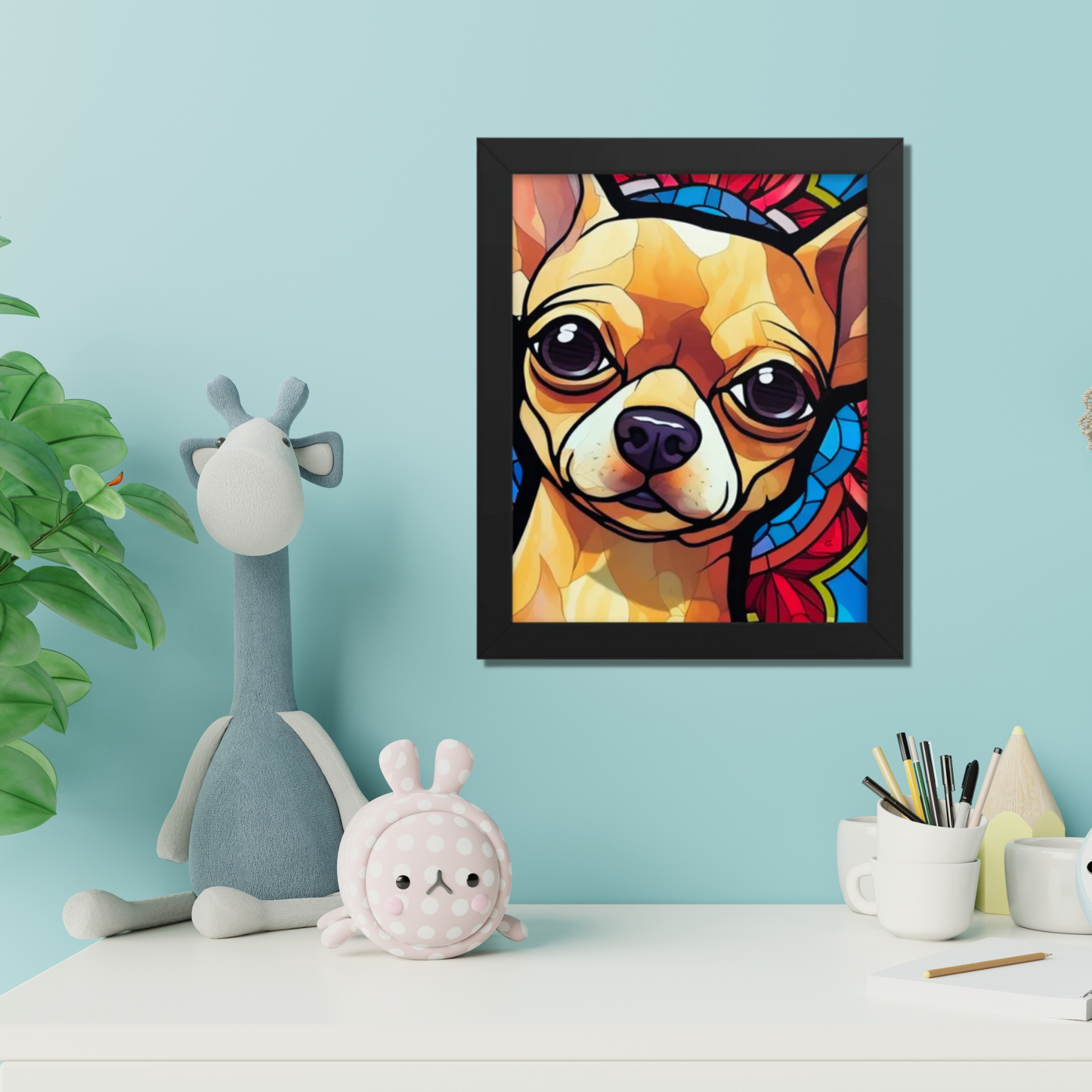 Chihuahua Stained Glass Look Framed poster