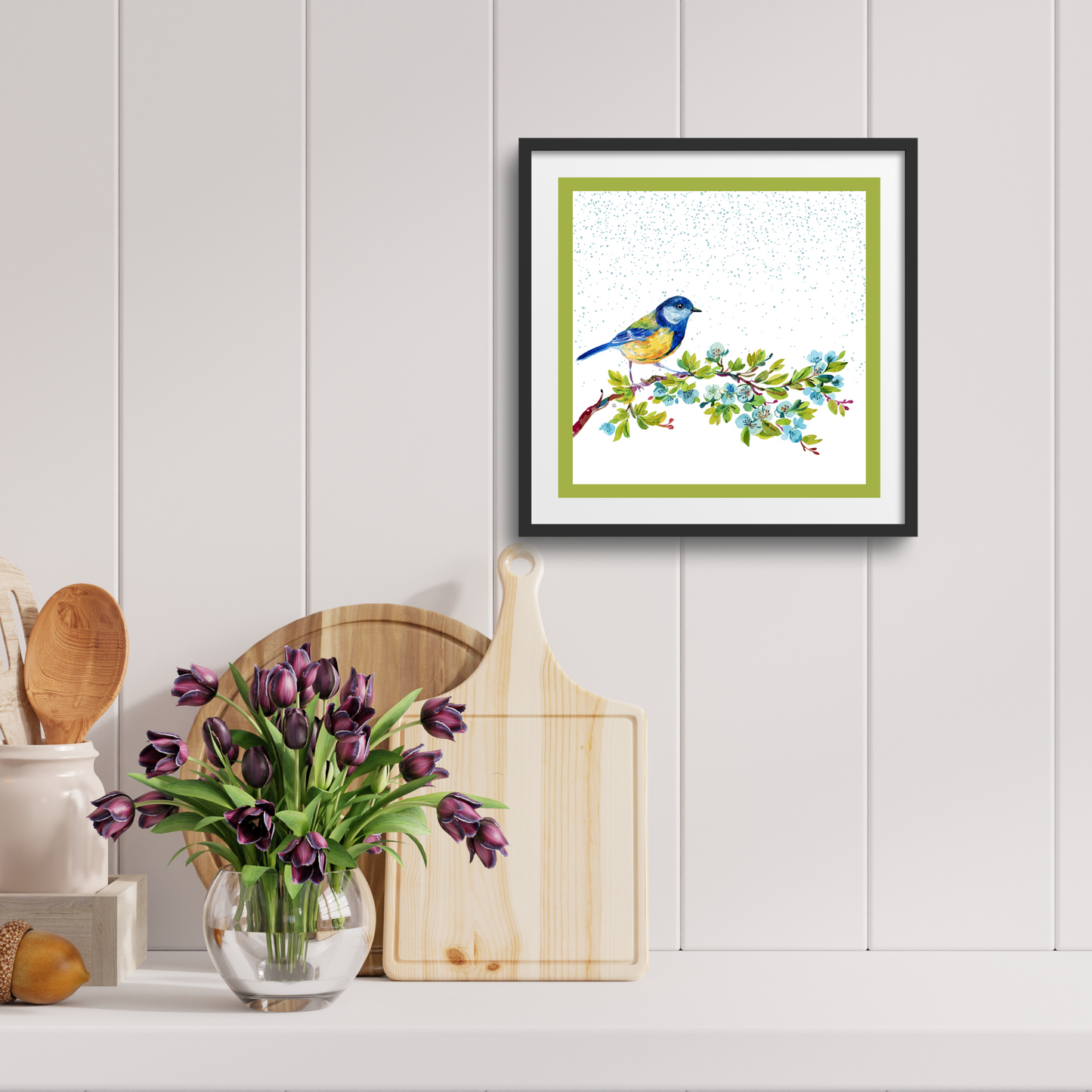 Trilling Bird on Flowering Branch Poster