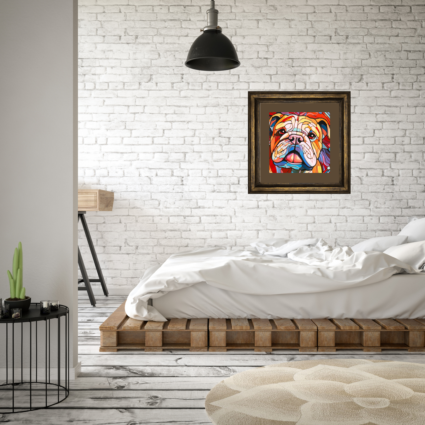 Leroy Bulldog Square Stained Glass Look Poster