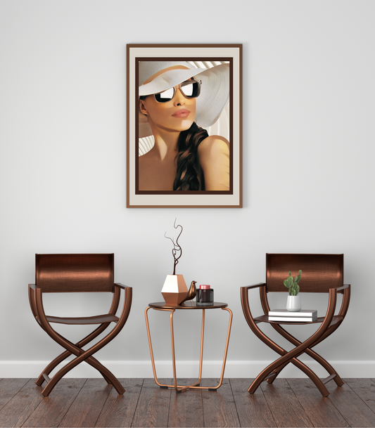 Virginia Brunette Woman in White Hat & Sunglasses Portrait Art Poster