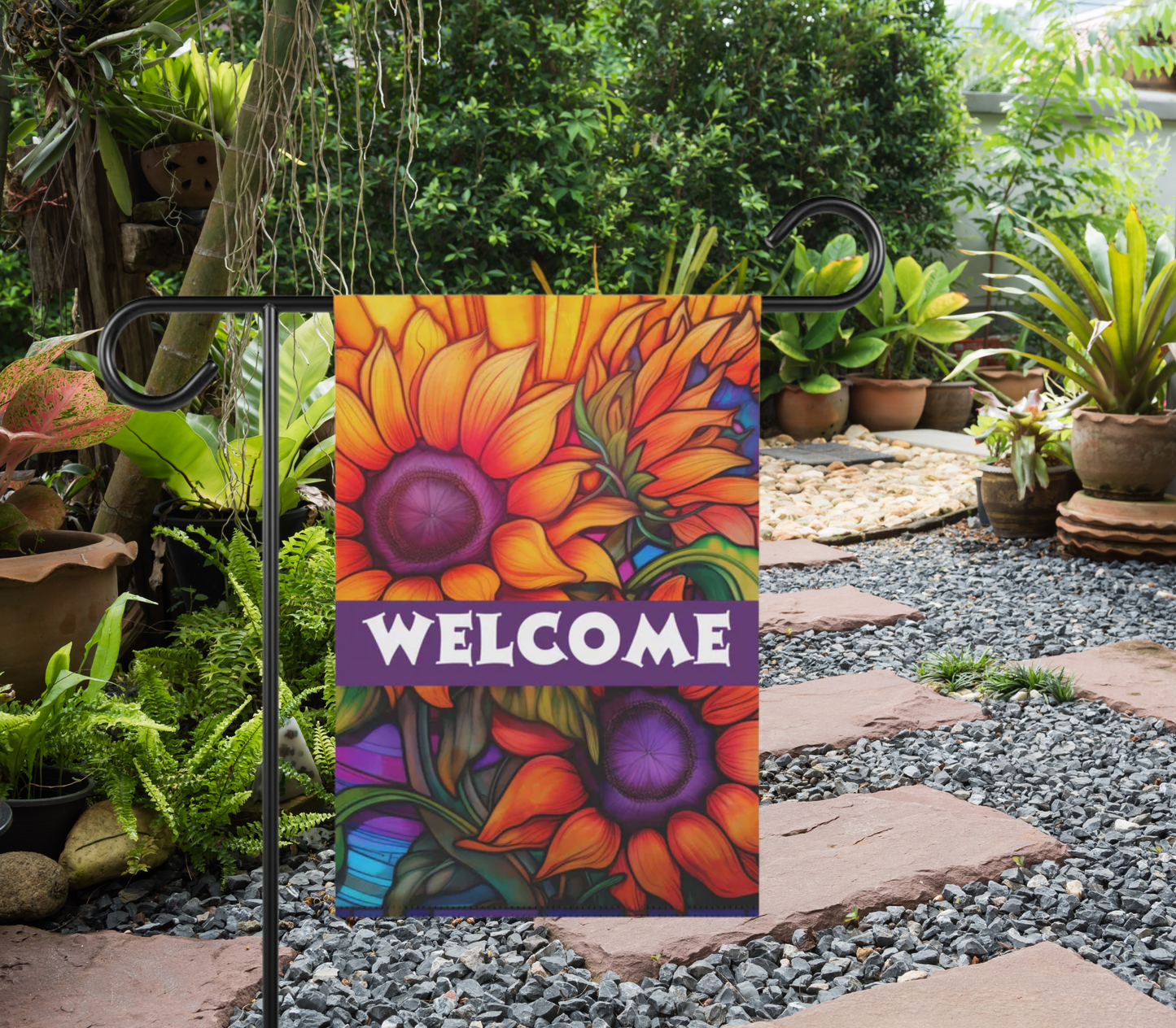 Bright Floral Welcome 2-Sided Garden & House Banner