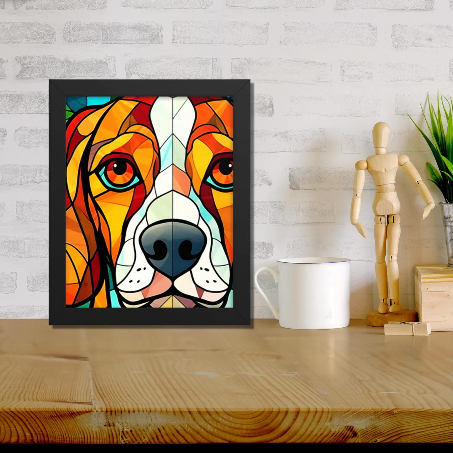 Beagle Stained Glass Look Framed poster