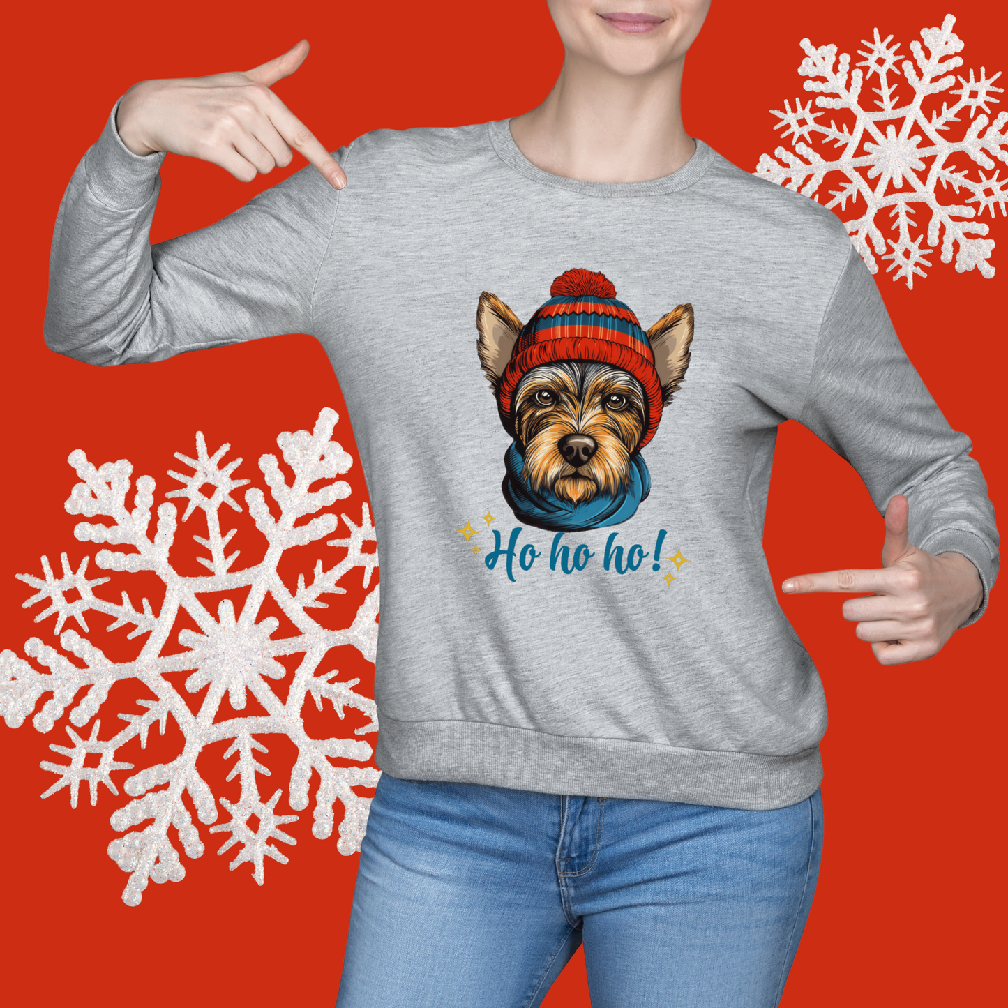 Ho Ho Ho Scottish Terrier in Hat & Scarf  Unisex Heavy Blend™ Crewneck Sweatshirt