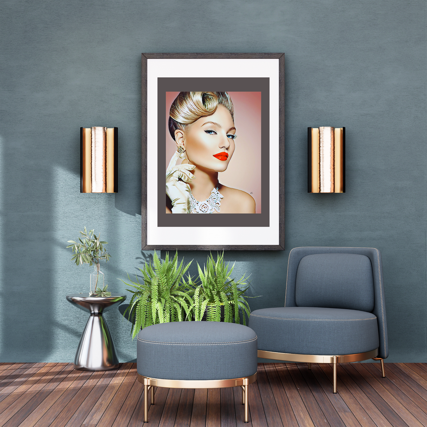 Loren Blonde Woman with Up Do & Red Lips Art Poster