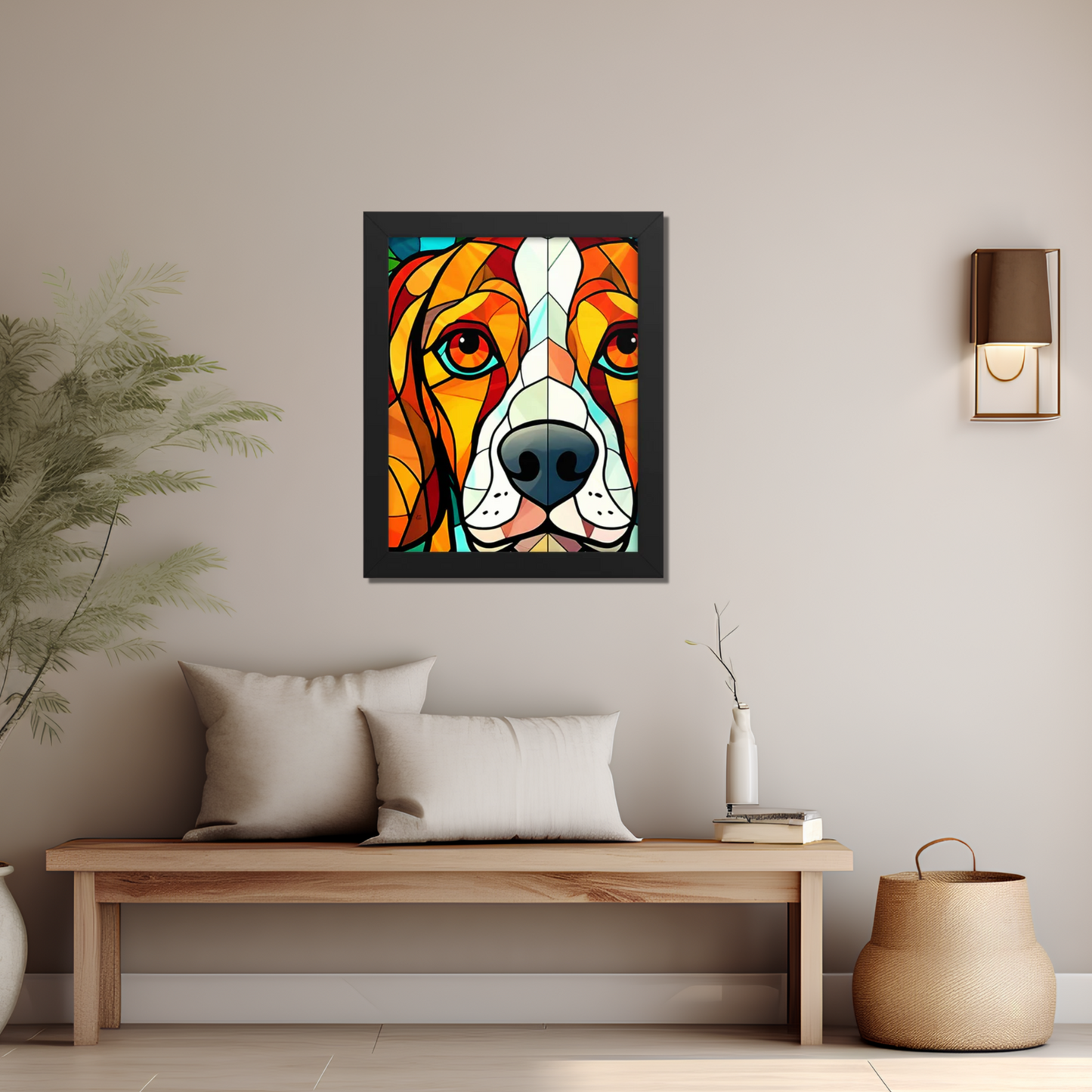 Beagle Stained Glass Look Framed poster