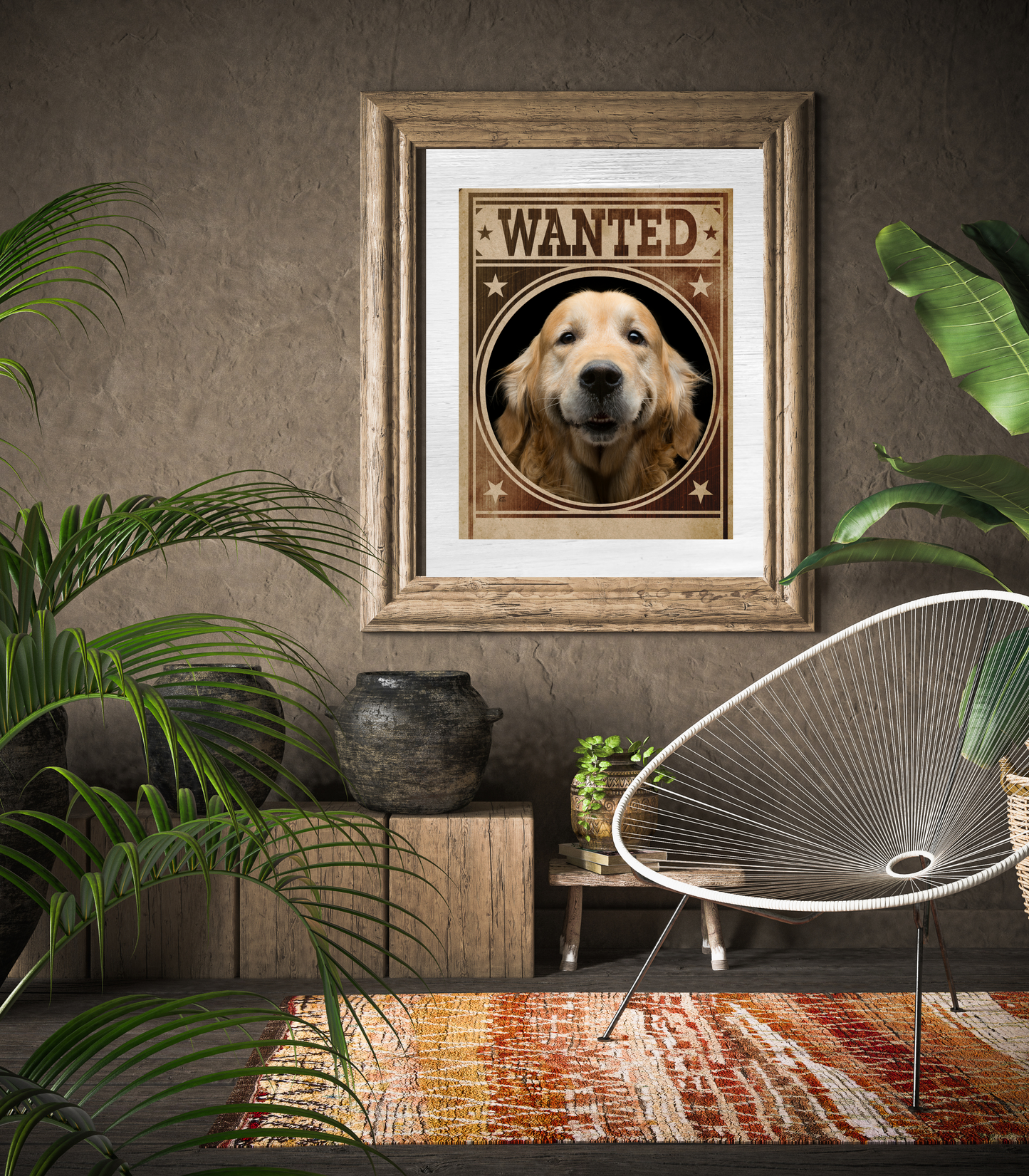 Golden Retriever Mug Shot Wanted Poster