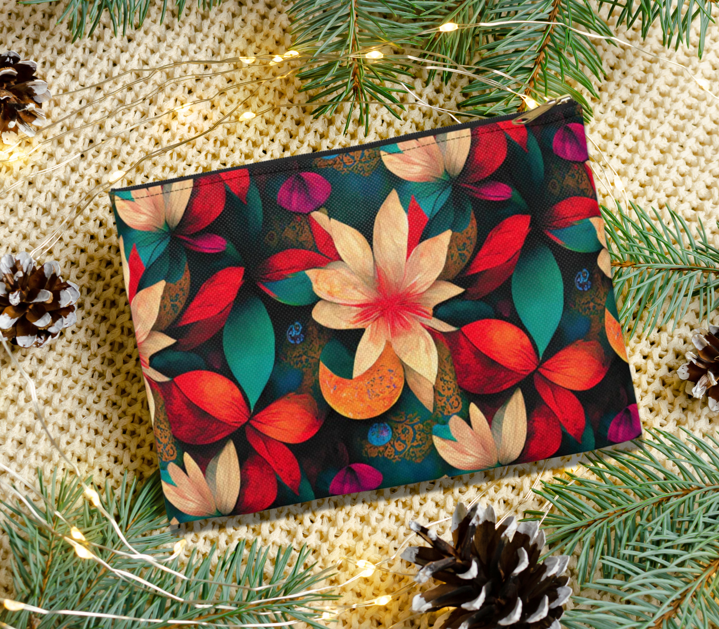 Christmas Flowers Accessory Pouch