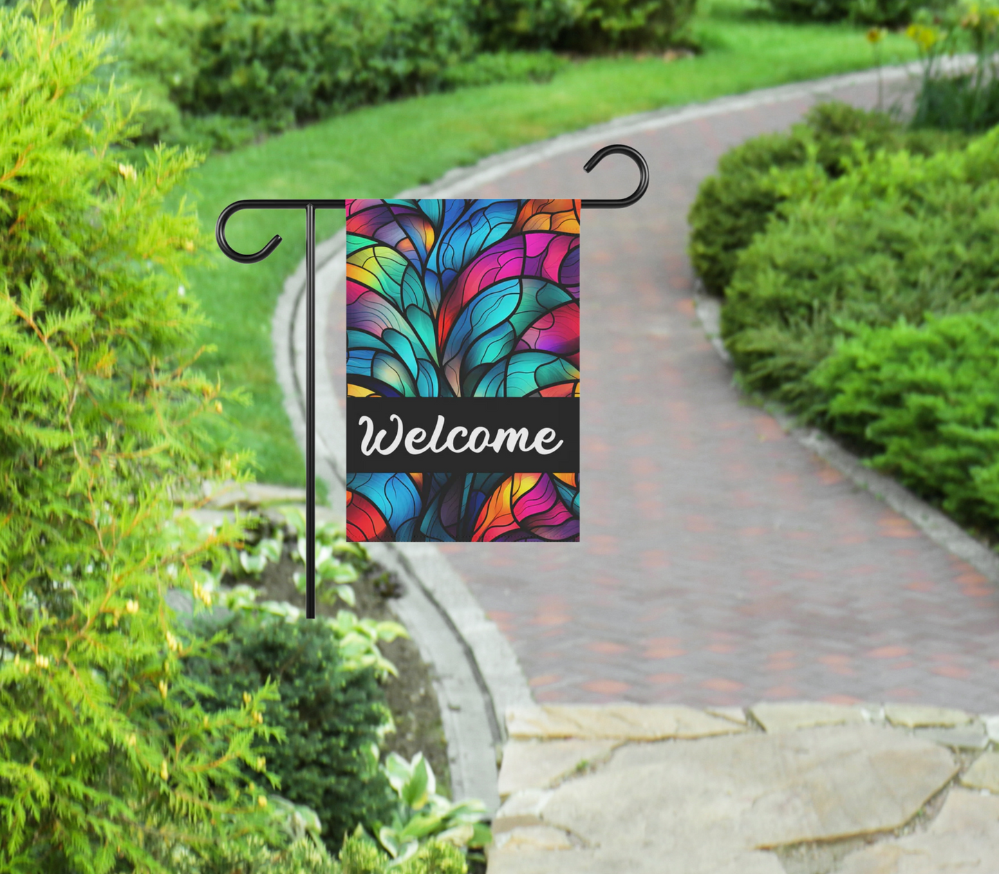 Welcome(2) Stained Glass Look 2-Sided Garden & House Banner