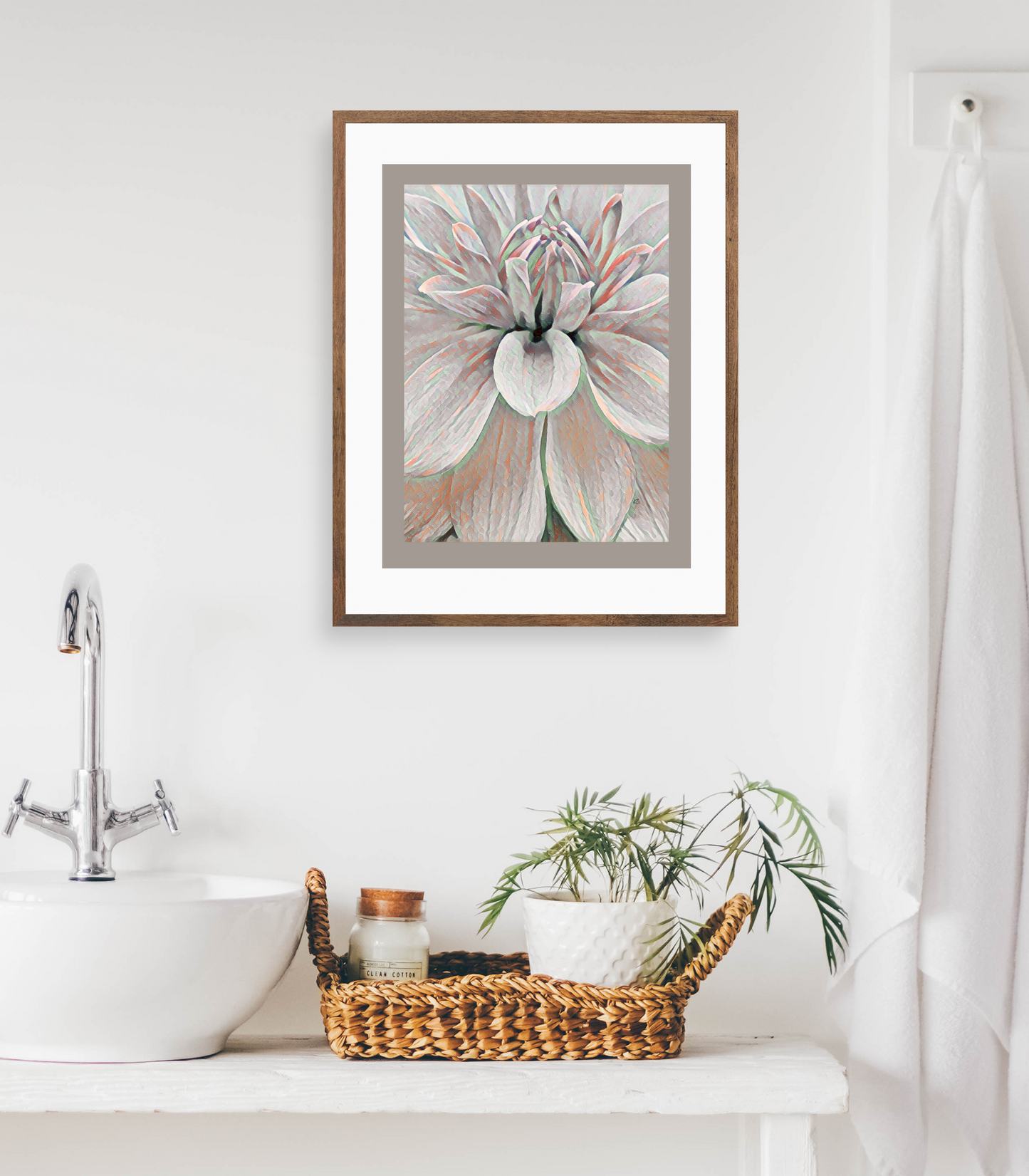 Dahlia Closeup Rose Gold Mint Floral Art Poster