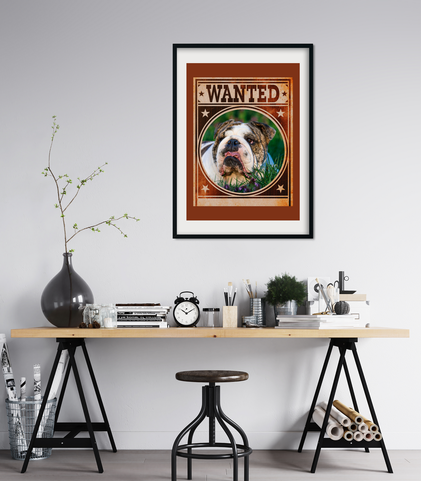 Bulldog Mug Shot Wanted Poster