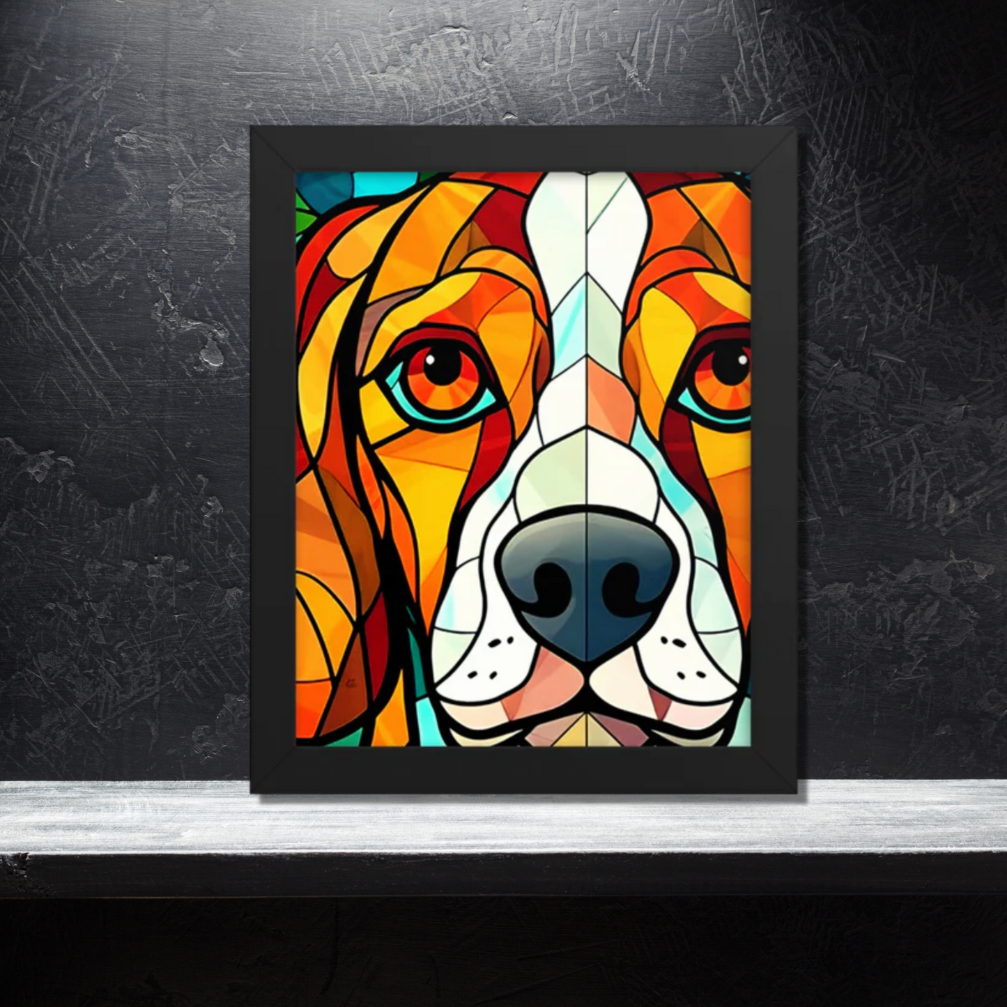 Beagle Stained Glass Look Framed poster