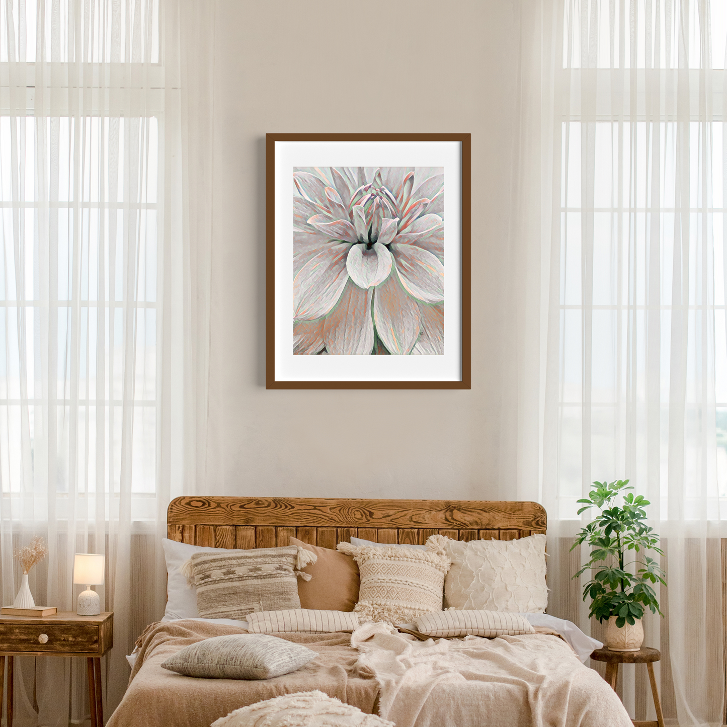 Dahlia Closeup Rose Gold Mint Floral Art Poster