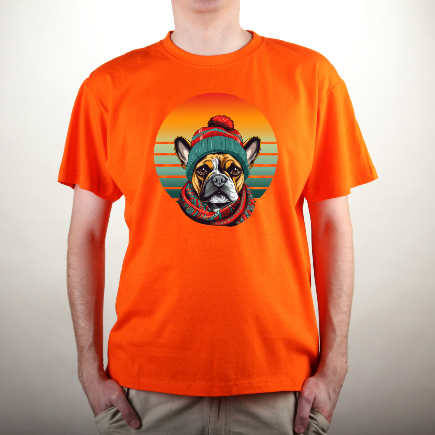 Retro French Bulldog in Hat & Scarf Unisex Jersey Short Sleeve Tee