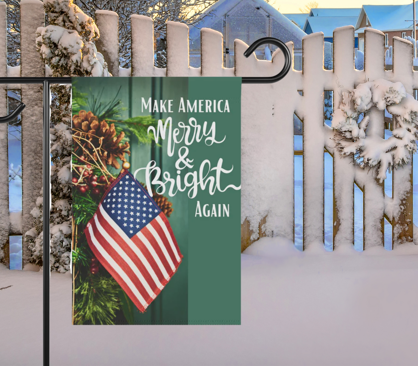 Make America Merry & Bright Again American Flag 2-Sided Garden Banner