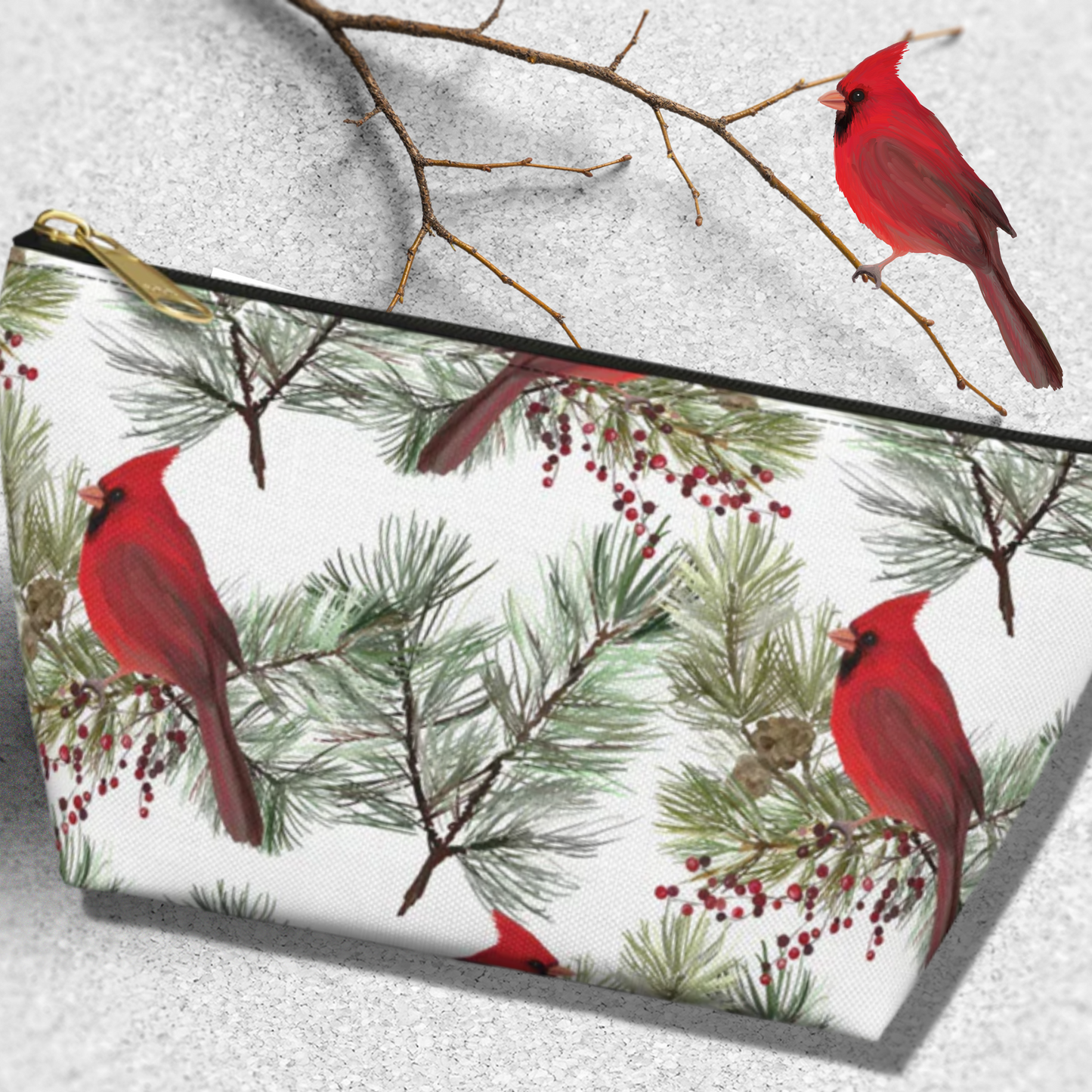 Winter Cardinals Accessory Pouch w T-bottom