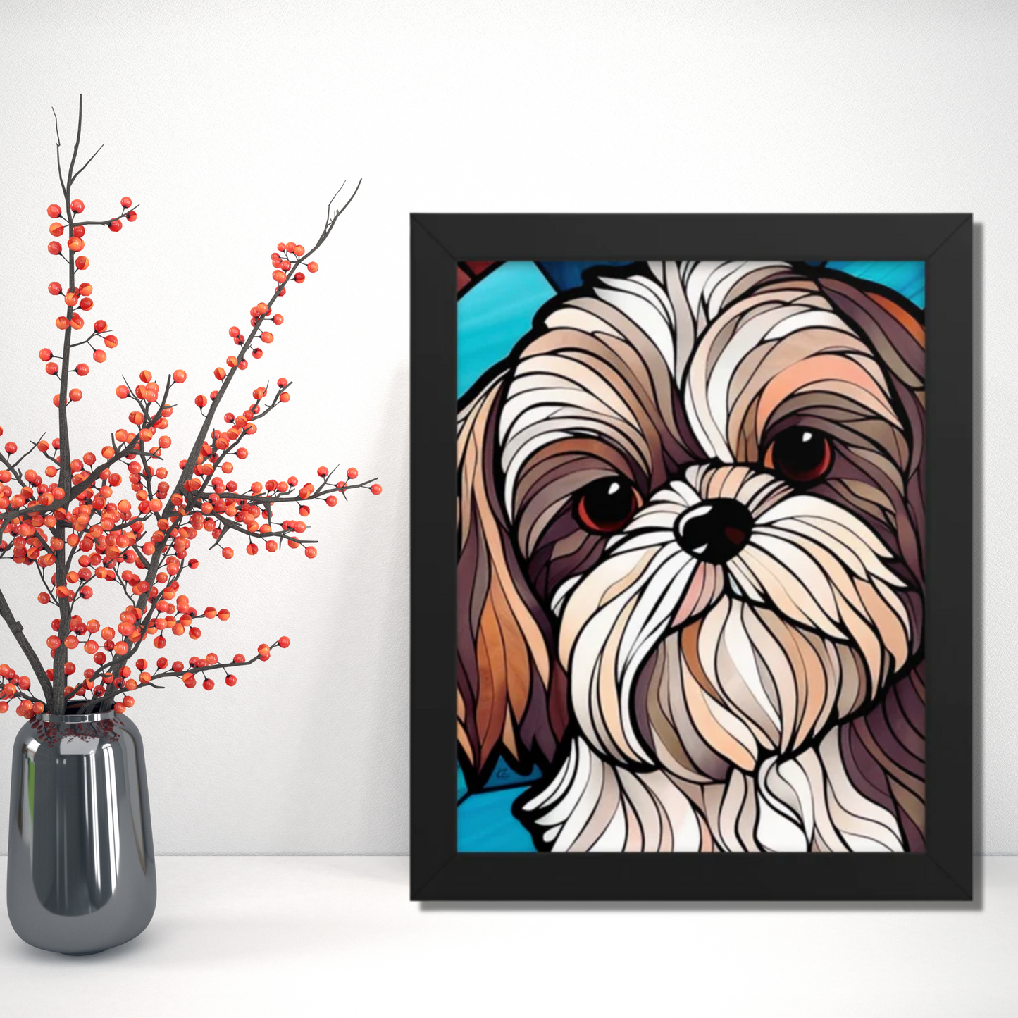 Shih Tzu Stained Glass Look Framed poster