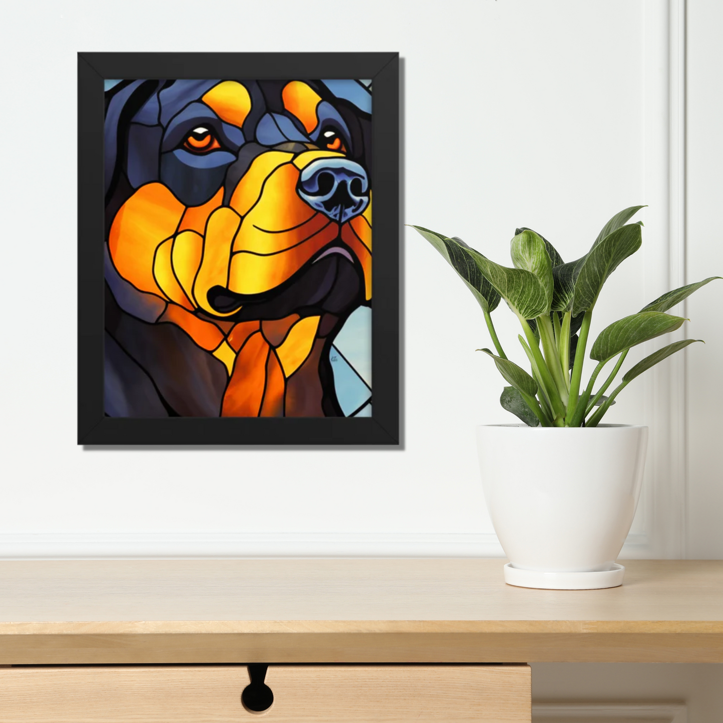 Rottweiler Stained Glass Look Framed poster