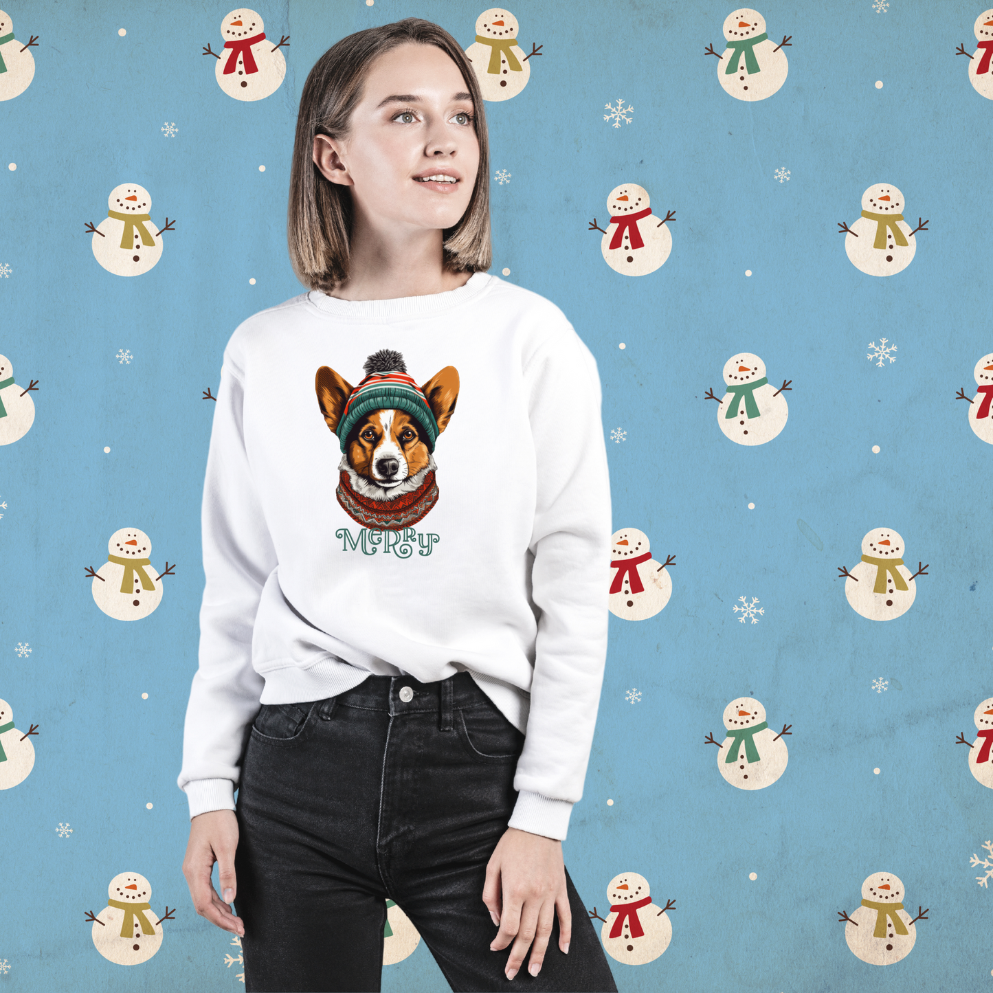 Merry Corgi in Hat & Scarf Unisex Heavy Blend™ Crewneck Sweatshirt