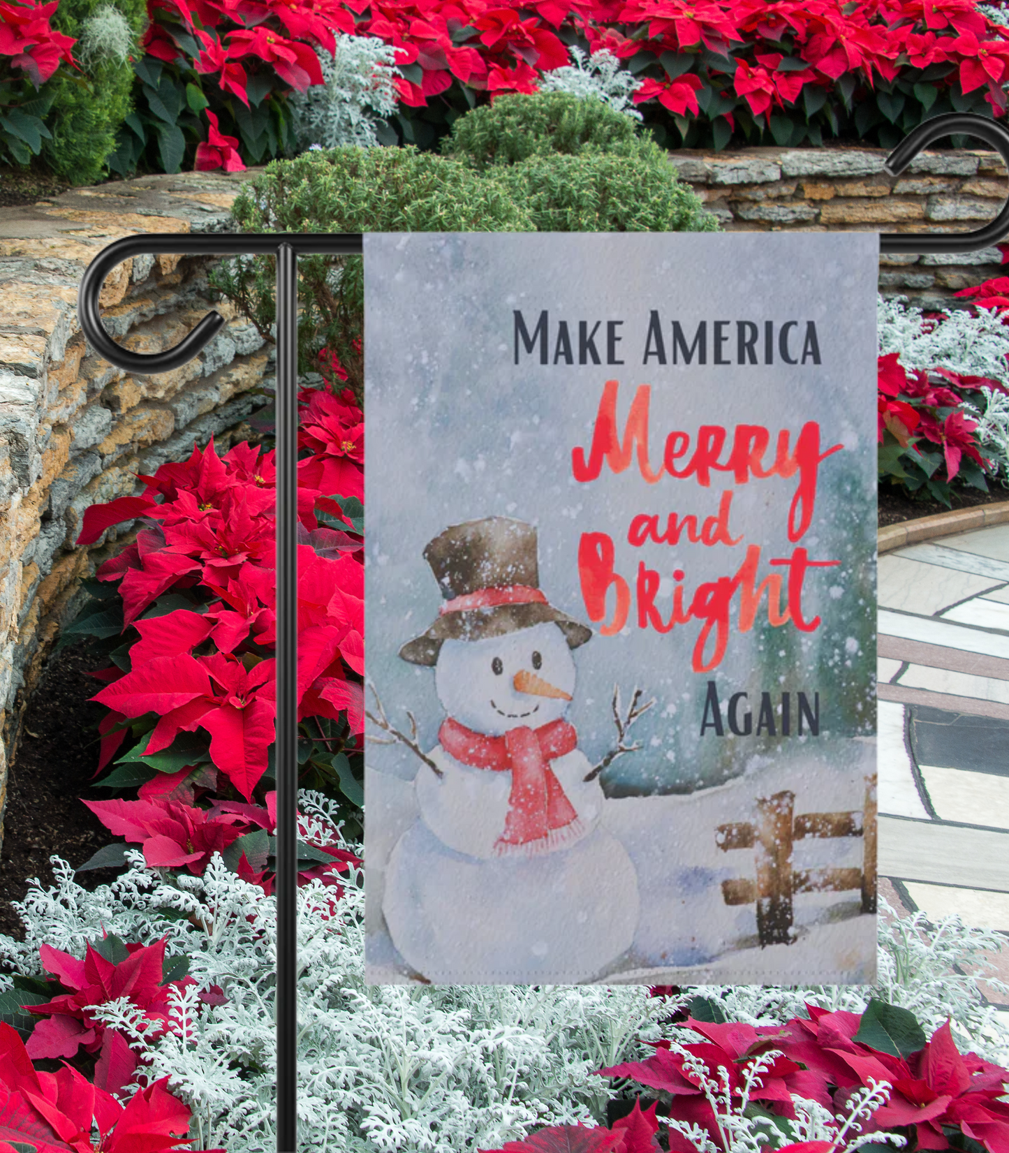 Make America Merry & Bright Again Snowman 2-Sided Garden Banner